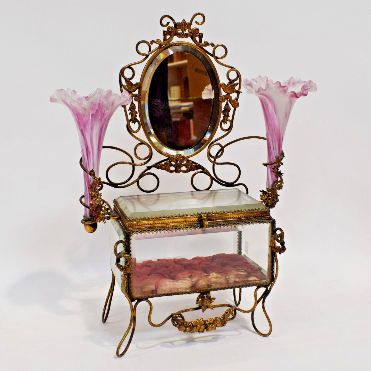 Antique 19thc napoleon III Jewelry vanity glass box mirror Murano rare