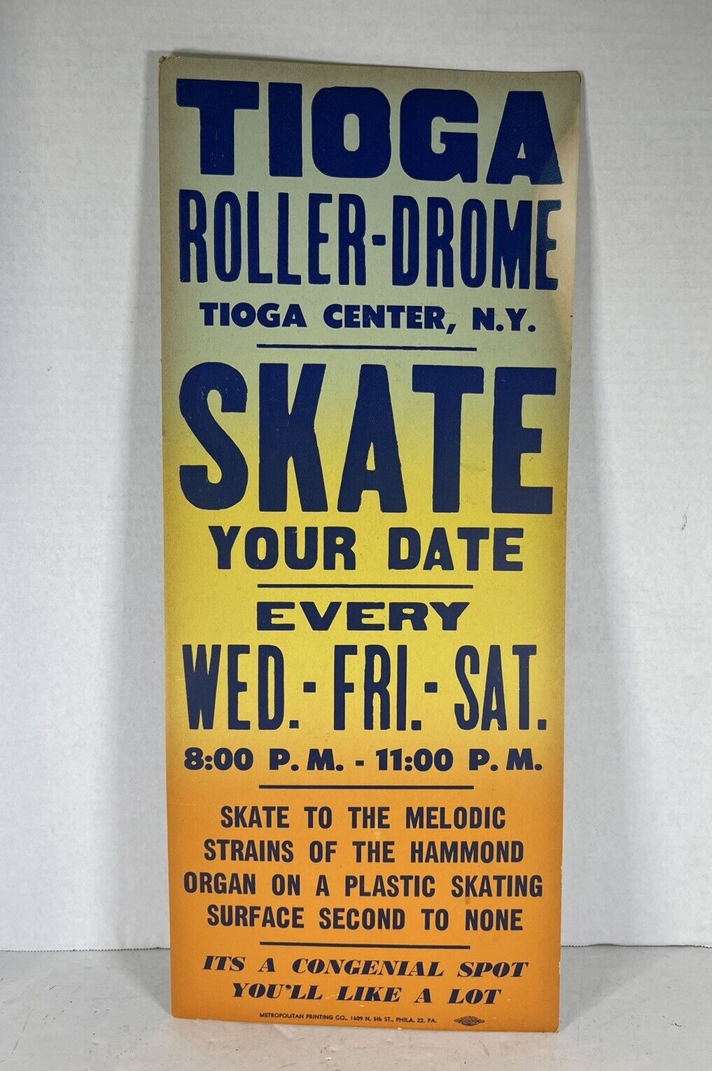 Vintage 1950s-60s Tioga Roller-Drome Skating Silkscreen Poster Tioga Center NY