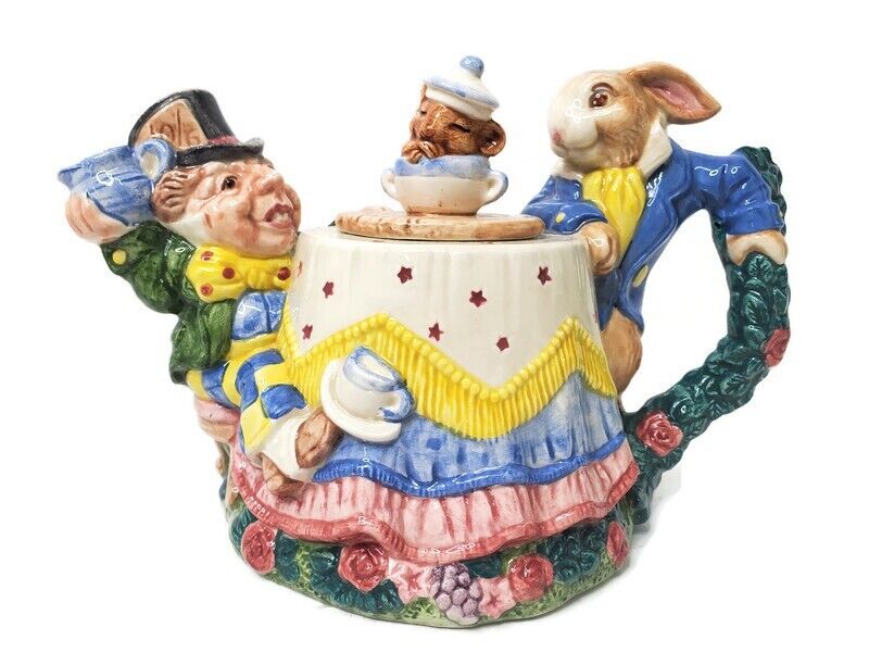 Fitz & Floyd 1992 Alice in Wonderland Teapot Mad Hatter Rabbit Dormouse Vintage