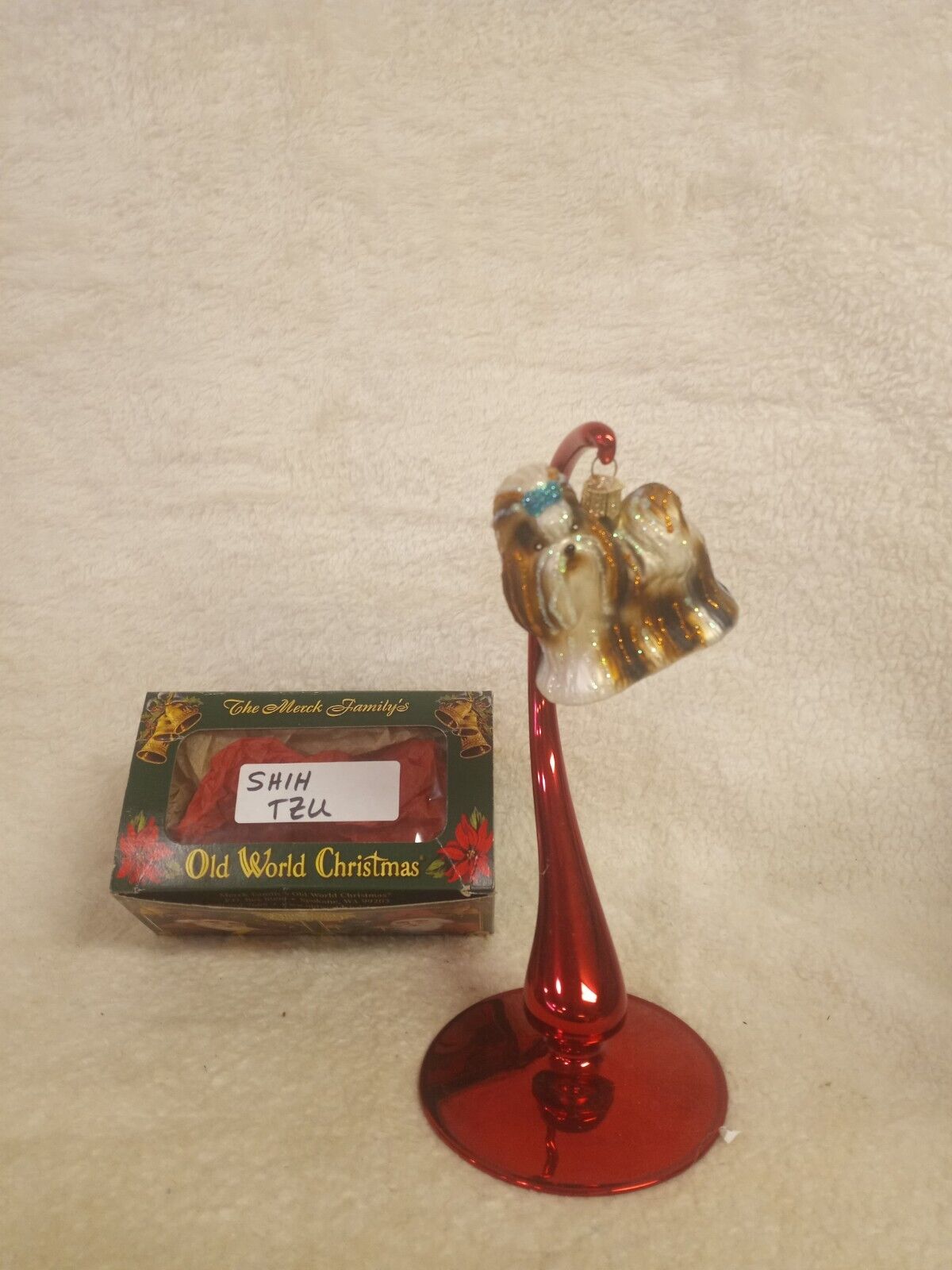  Old World Christmas Shih Tzu Dog Merck Family Glass Ornament 2001 