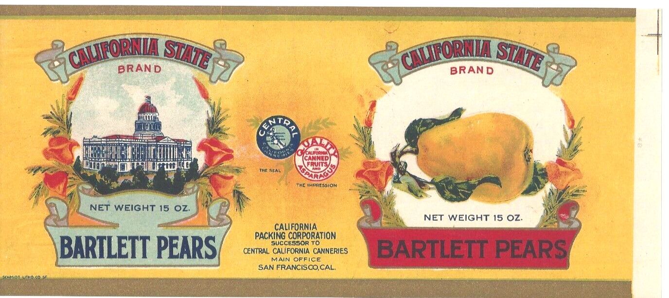 Original rare California State Bartlett can label Capitol Building San Francisco