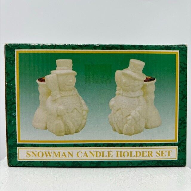 2pc Vtg Jade Collection Snowman Candle Holder Set World Bazaars Christmas Decor