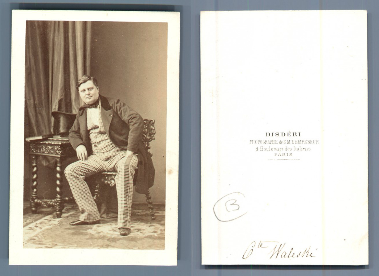 Disderi, Paris, Count Walewski Vintage Albumen Print.Alexandre Florian Joseph 