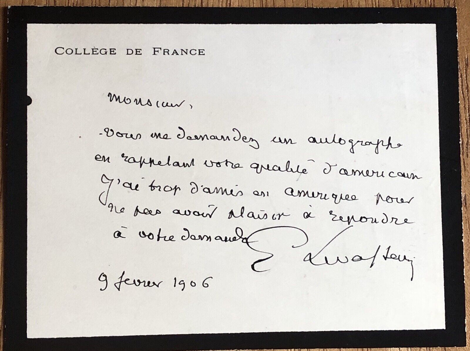 French Economist Pierre Emile Levasseur Autograph Letter