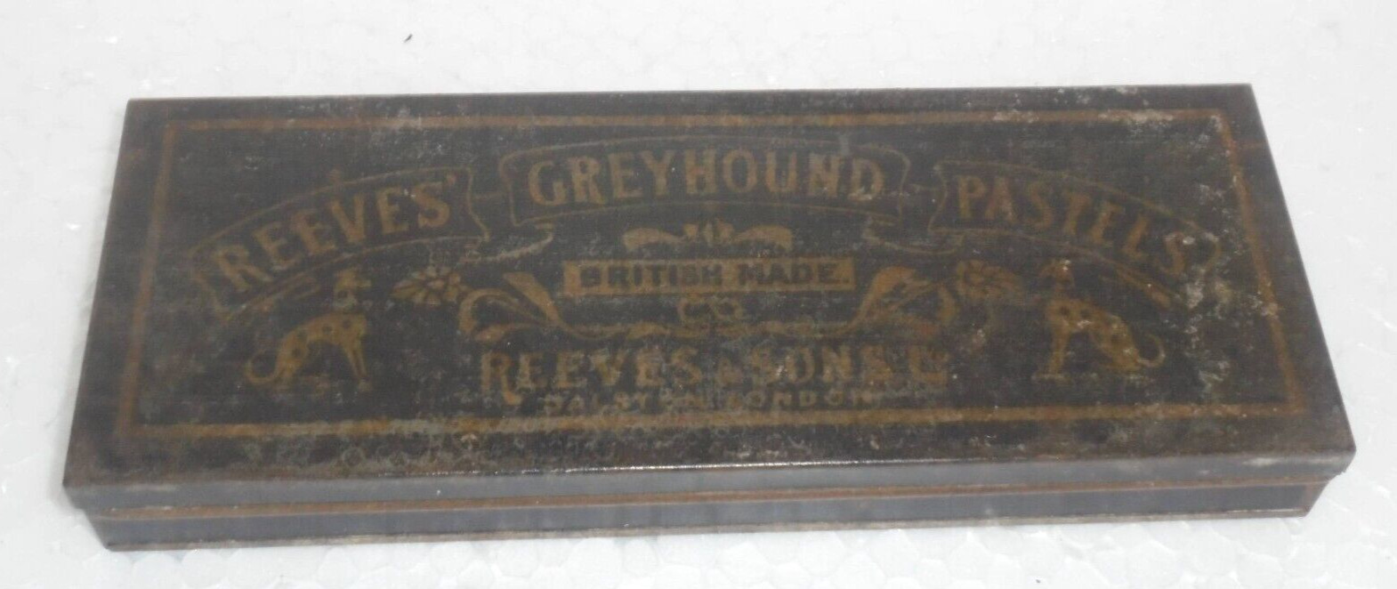 Vintage Reeves Greyhound Pastels Ad Litho Tin Box , Britain