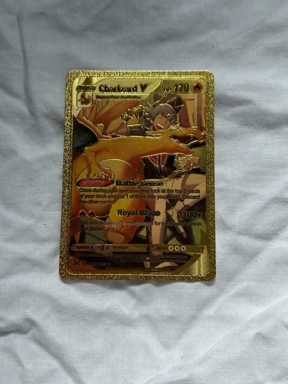 Leon Charizard V Character Rare Holo Pokemon TCG Gold Metal Foil Card
