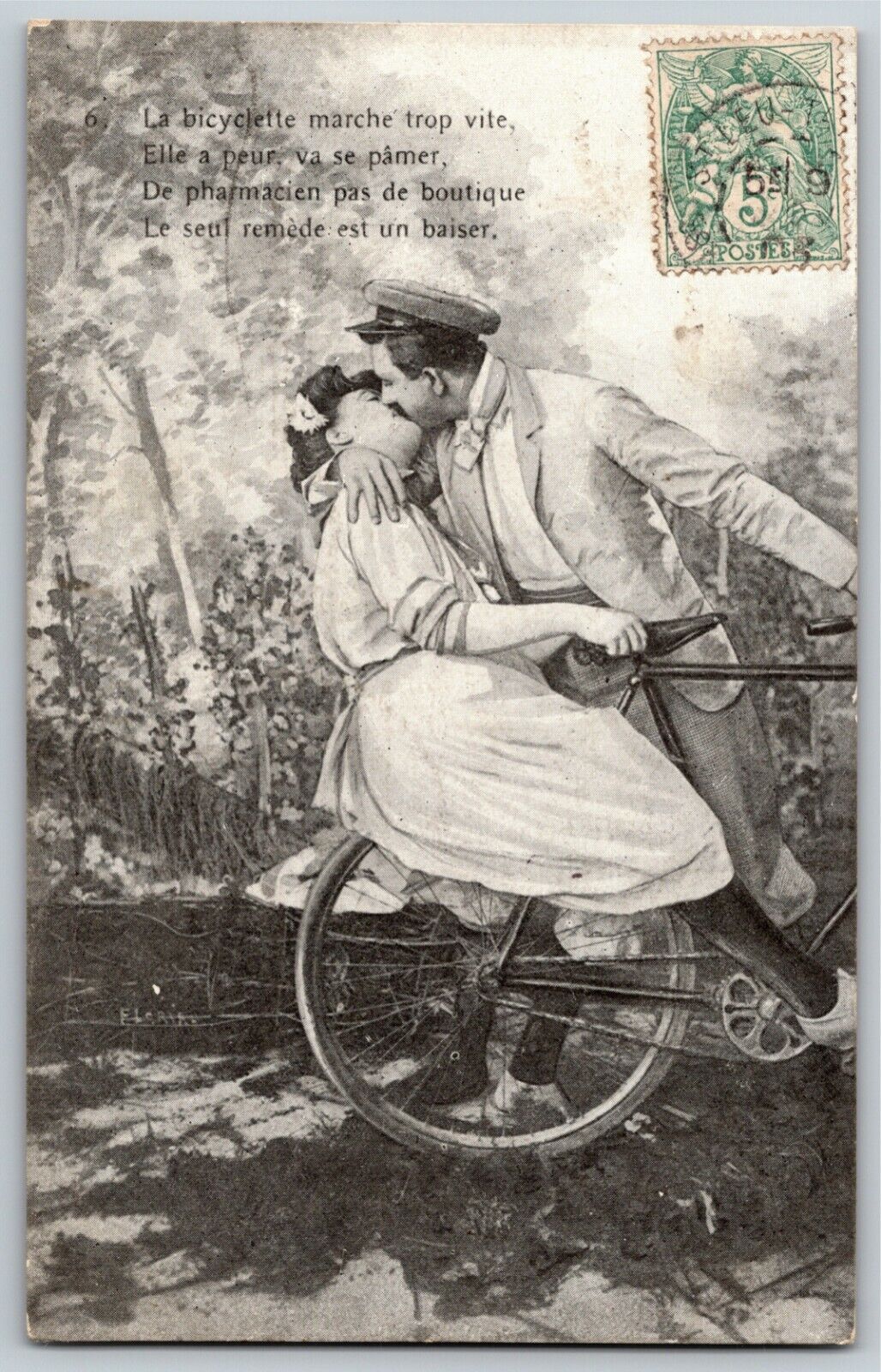 Romantic Bicycle Themed Series of 6 French Post Cards c1905?-1912?
