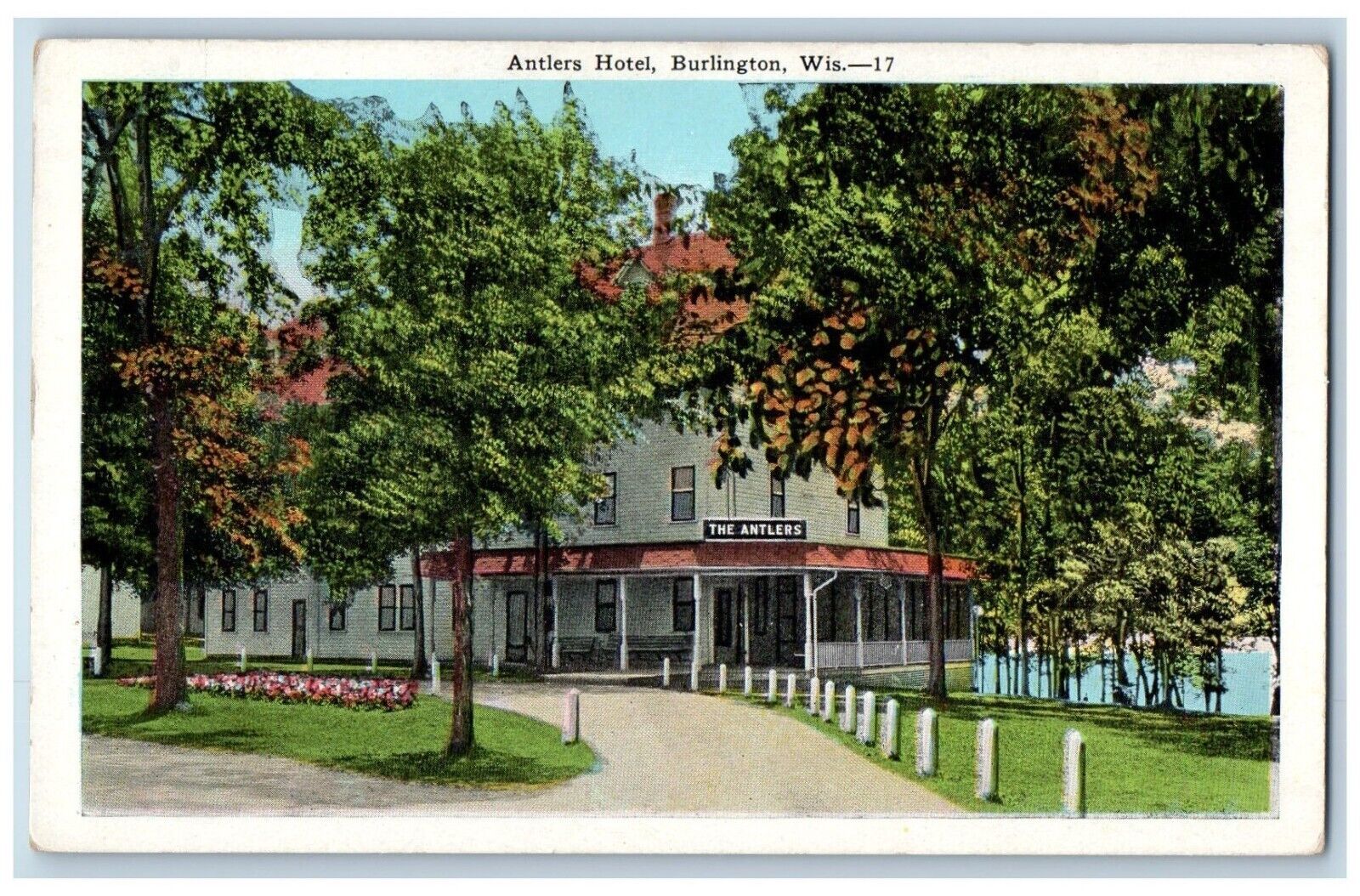 Burlington Wisconsin Postcard Antlers Hotel Exterior View c1920 Vintage Antique