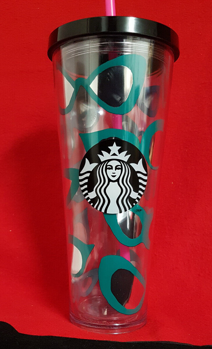 Starbucks 2014 Mirrored Sunglasses Teal 24oz Venti Cup,Lid & Barbie Pink Straw