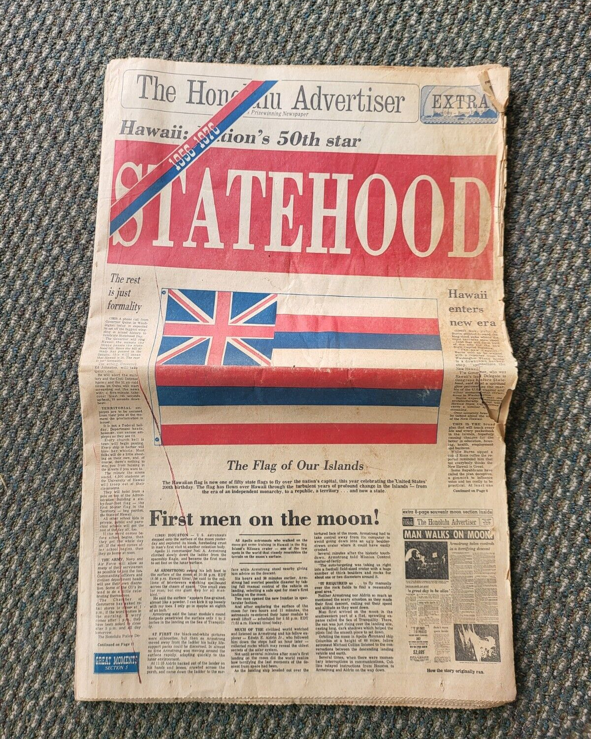 Honolulu Advertiser Newspaper 2/24/1976 Nation's 50th Star Statehood RARE PAPER