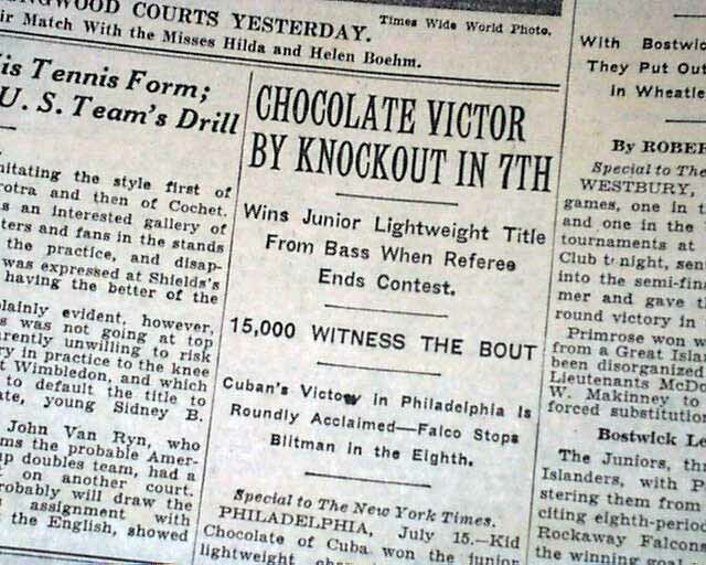 KID CHOCOLATE Wins Very 1st World Boxing Title for A CUBAN 1931 Old Newspaper
