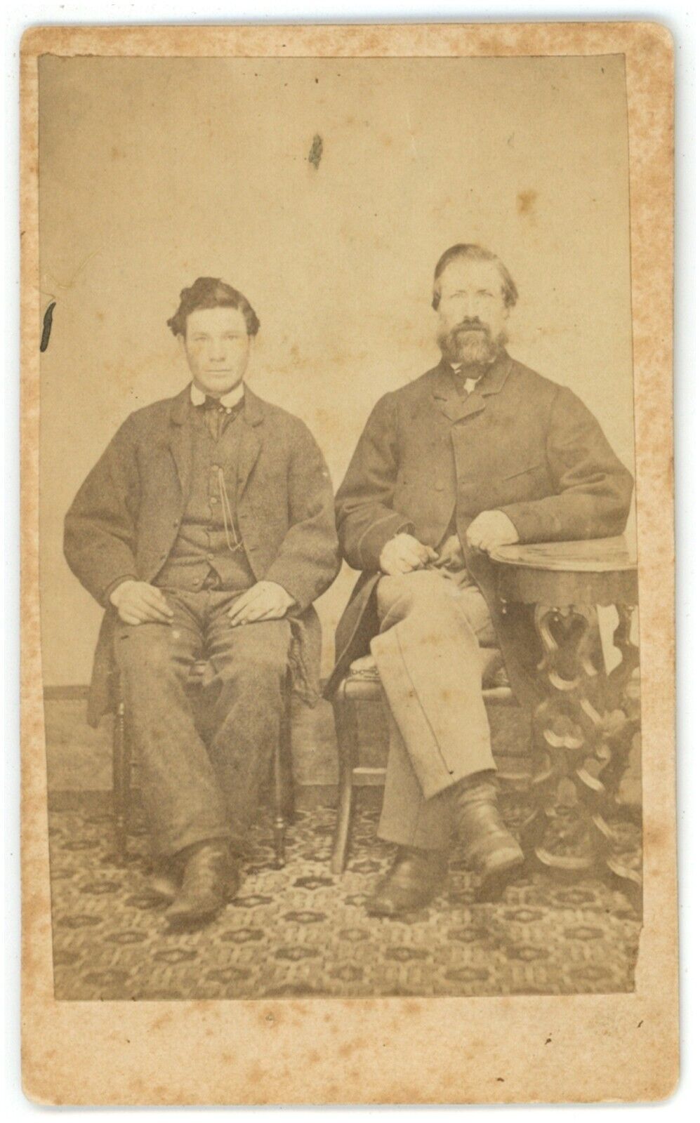 CIRCA 1870'S Named CDV Featuring Father & Son Sitting Next to Each Other Beard
