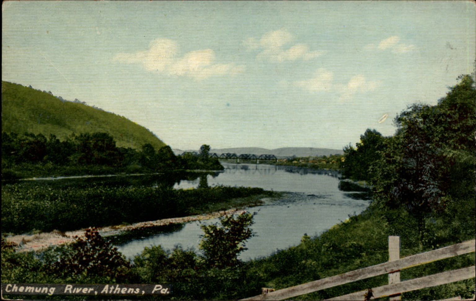 Chemung River Athens Pennsylvania PA ~ railroad? bridge c1910 vintage postcard