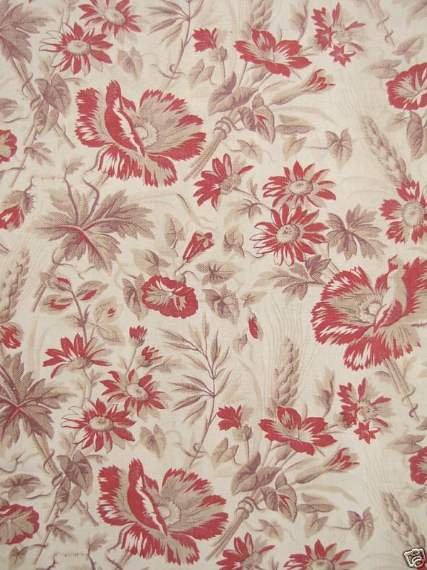 Antique French fabric madder printed timeless floral textile ONE of set 