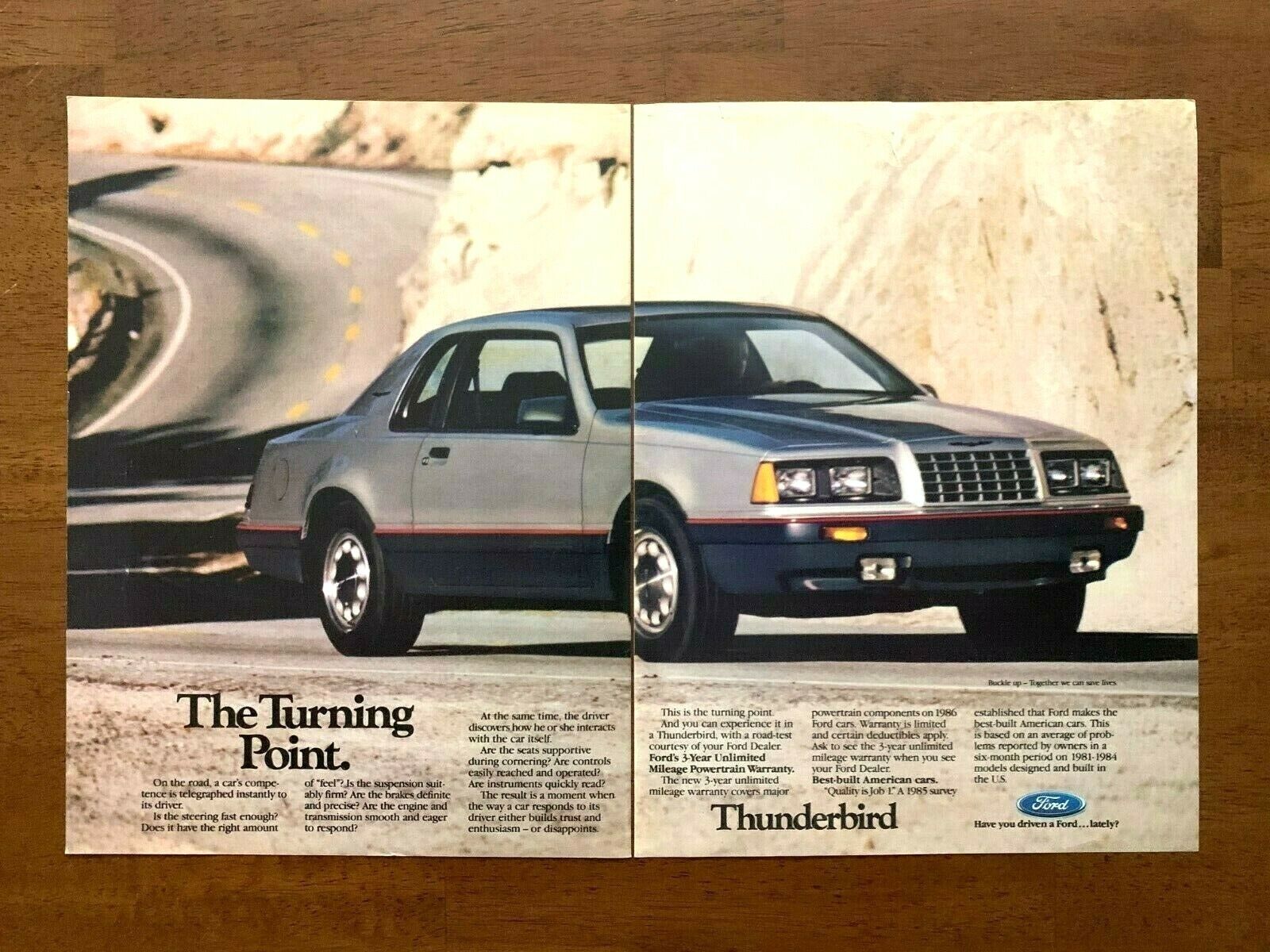 1986 Ford Thunderbird Vintage Print Ad/Poster 80s Car Man Cave Bar Art Décor 