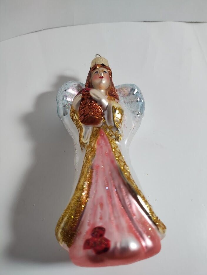 Waterford Christmas Heirlooms Blown Glass Pink ANGEL Ornament in Box 148357