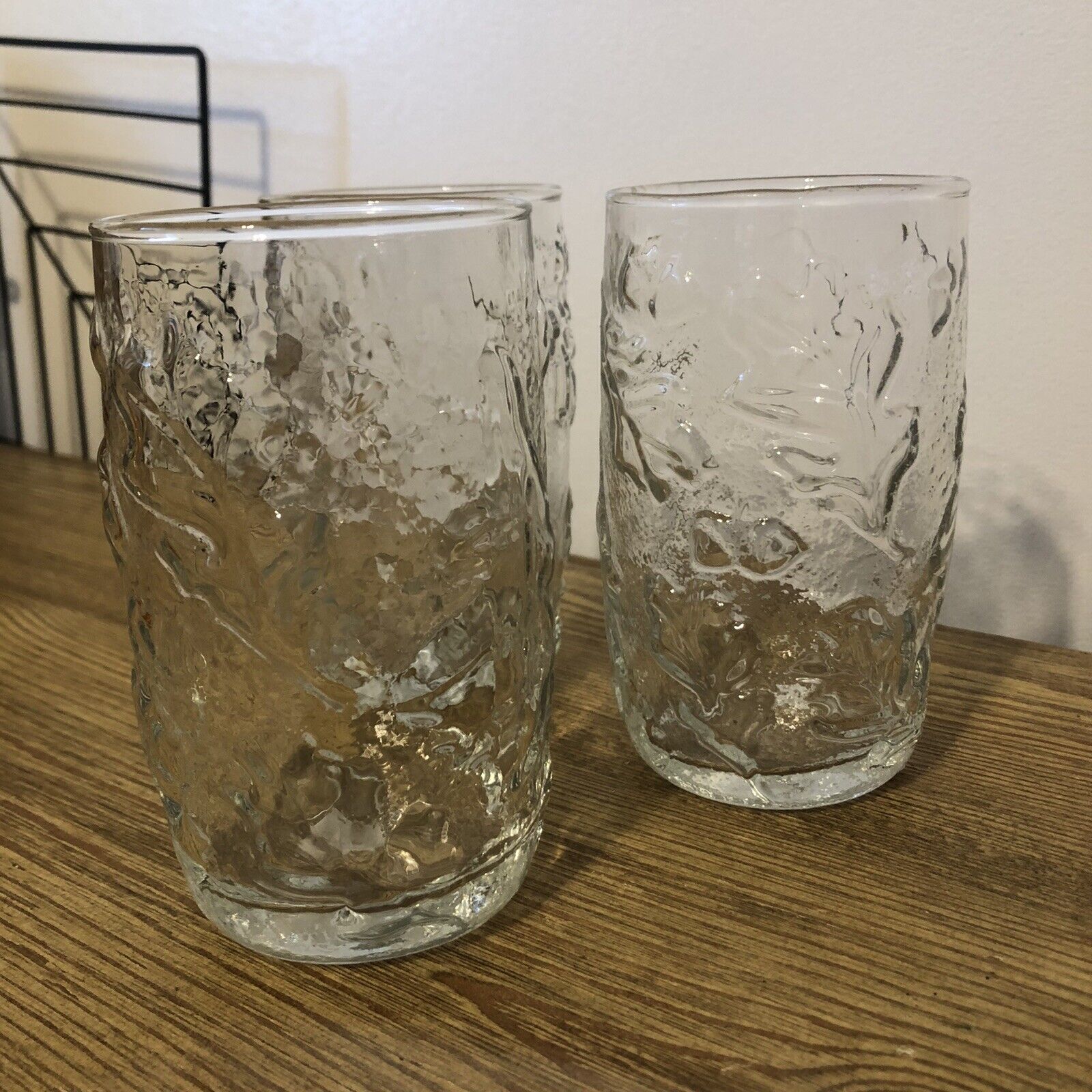 SET OF 3 ANCHOR HOCKING LEAF CLEAR GLASS DRINKING GLASSES 5\