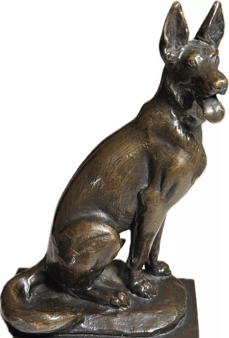 Antique 1920's Paul Herzel Pompeian Bronze German Shepherd Dog Vtg Bookend 8.5”
