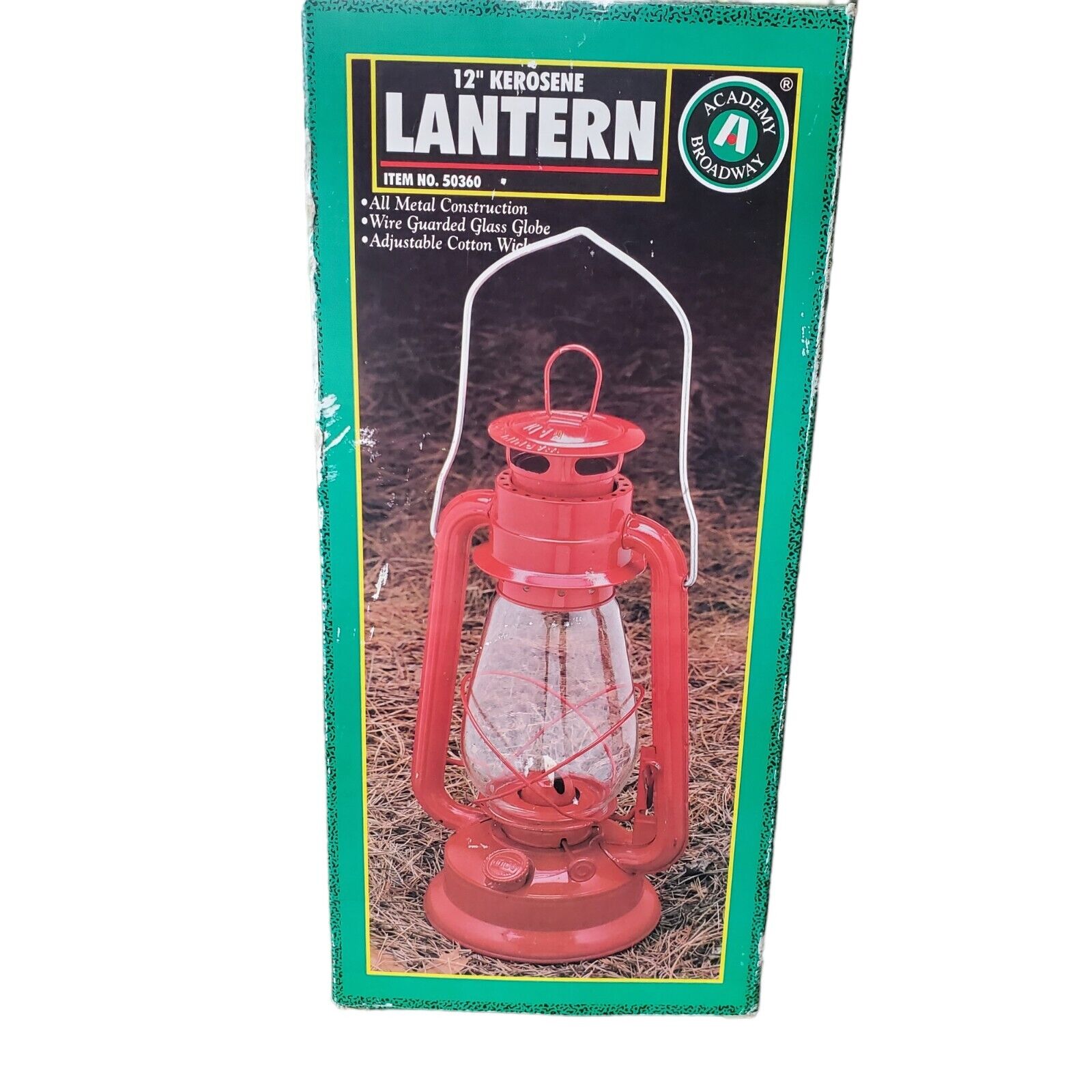 Vintage 12 Inch Lantern Red Hurricane Kerosene Lamp Clear Glass Metal Academy