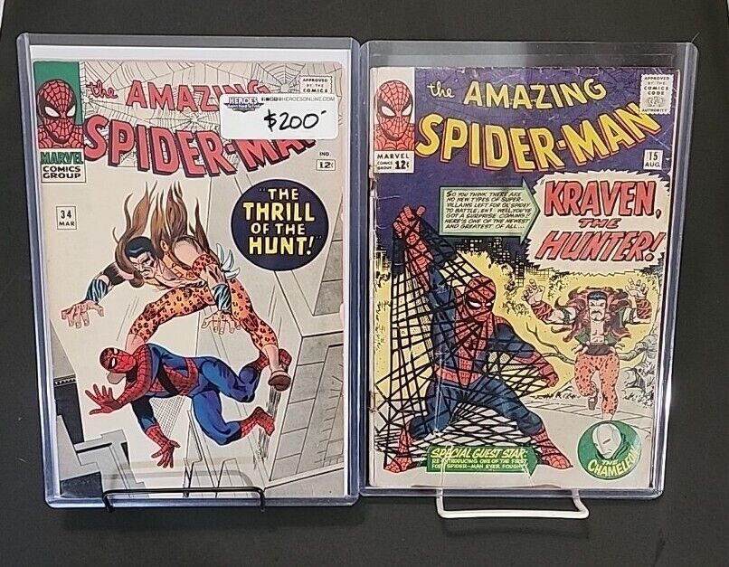 Amazing Spider-Man: Kraven Lot #15 & 34 (Marvel 1964) 1st & 2nd Kraven Apps
