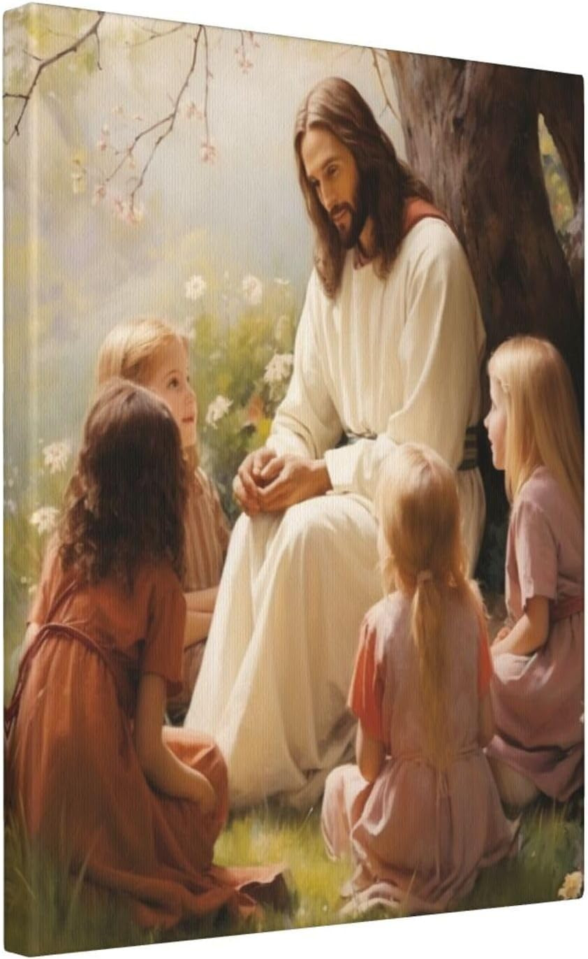 Jesus Christ with Children Wall Art Canvas Wall Decor Christian Pictures Prints 