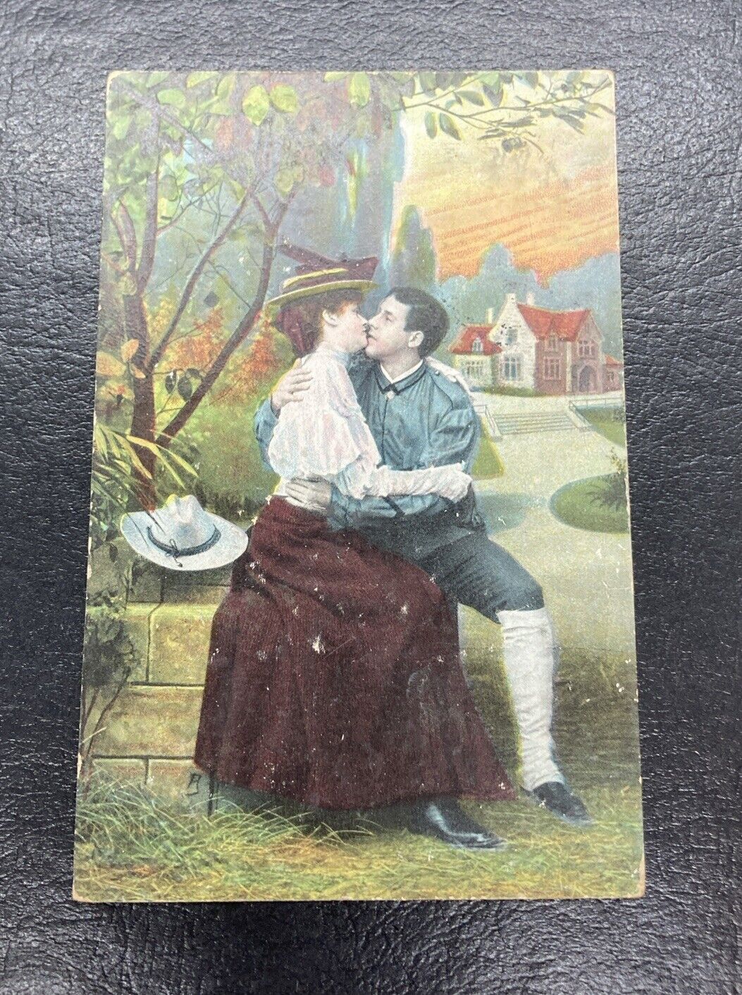 Early Vintage Postcard Romance Love Calvary Officer  With Girlfriend Posted 1907