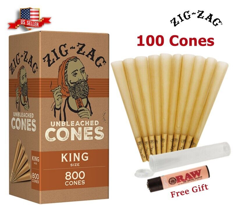 Zig-Zag® Unbleached Paper Cones King Size 100 Pack & Free Clipper Lighter US