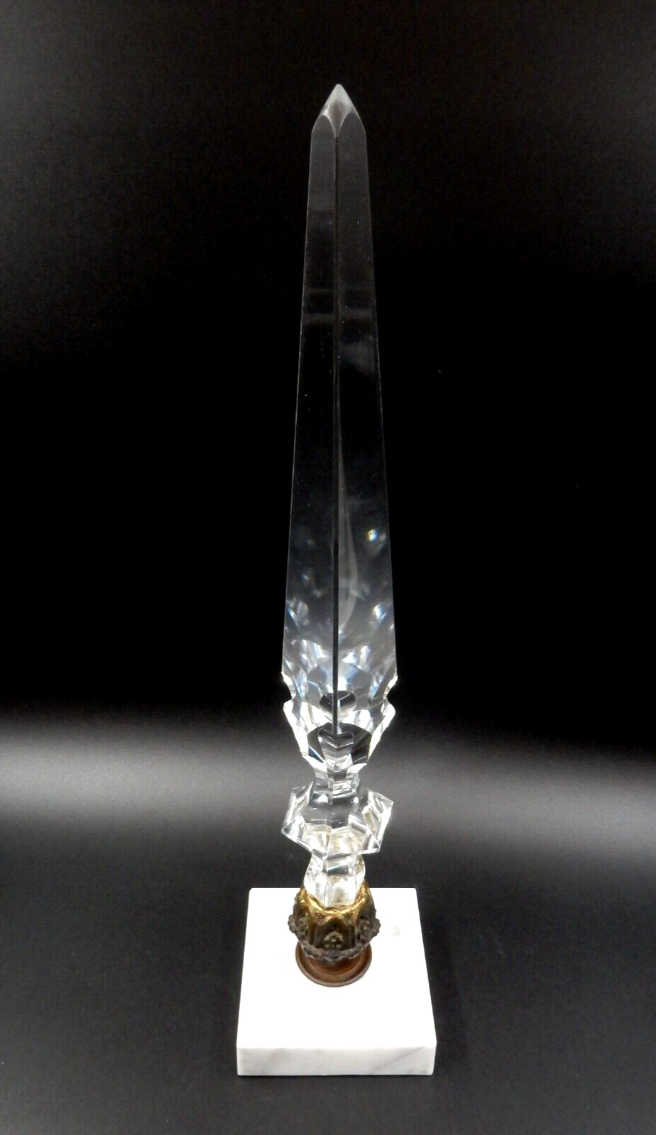 VINTAGE FRENCH CLEAR CUT CRYSTAL SPIKE CHANDELIER LAMP FINIAL ON MARBLE BASE