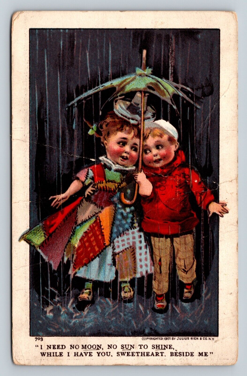 c1907 Kids Share An Umbrella, I Shine With You Poetry Cute ANTIQUE Postcard