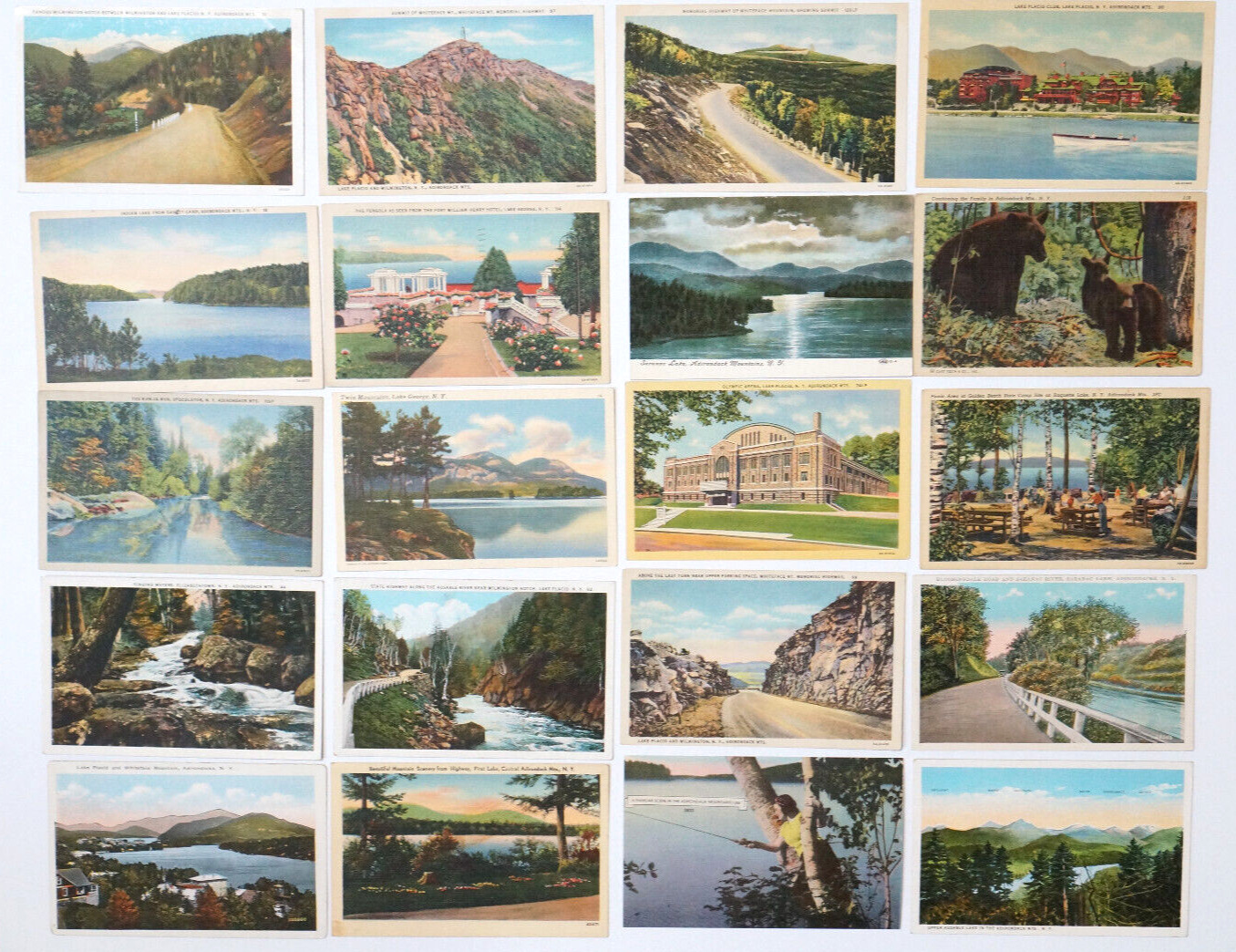 Adirondacks NY Postcards LOT 20 Vintage Linen Cards New York State Lakes Mts