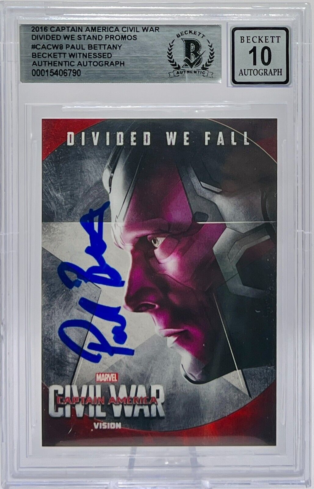 2016 Captain America Civil War Paul Bettany Signed #CACW8 Beckett Graded 10