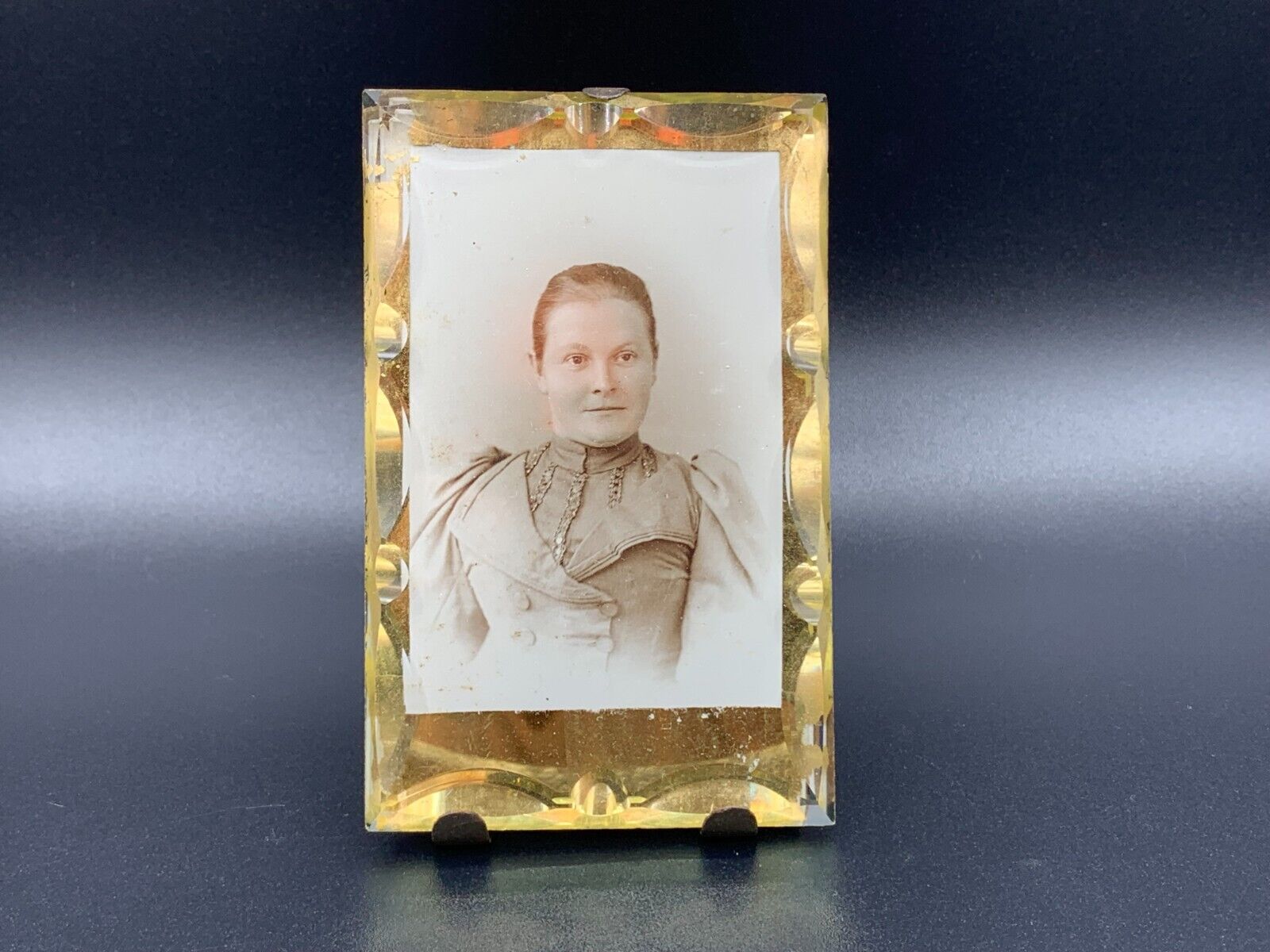 19th C. Antique Thick Bevelled Glass CDV Portrait Photo Picture Frame Easel Back
