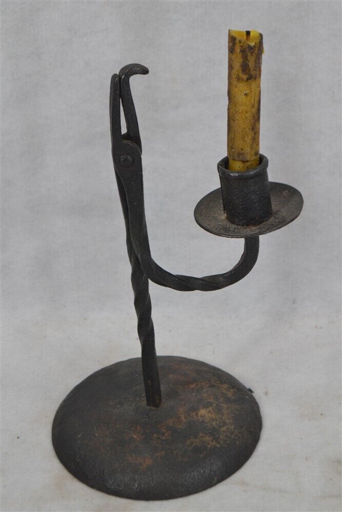 antique rush/candle lamp holder hand forged 11 in. 18th c original 