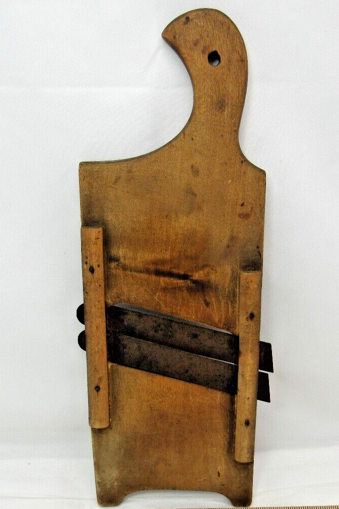 Vintage Old Wooden Kitchen Mandolin Slicer 2 Blades Handle Antique Wood