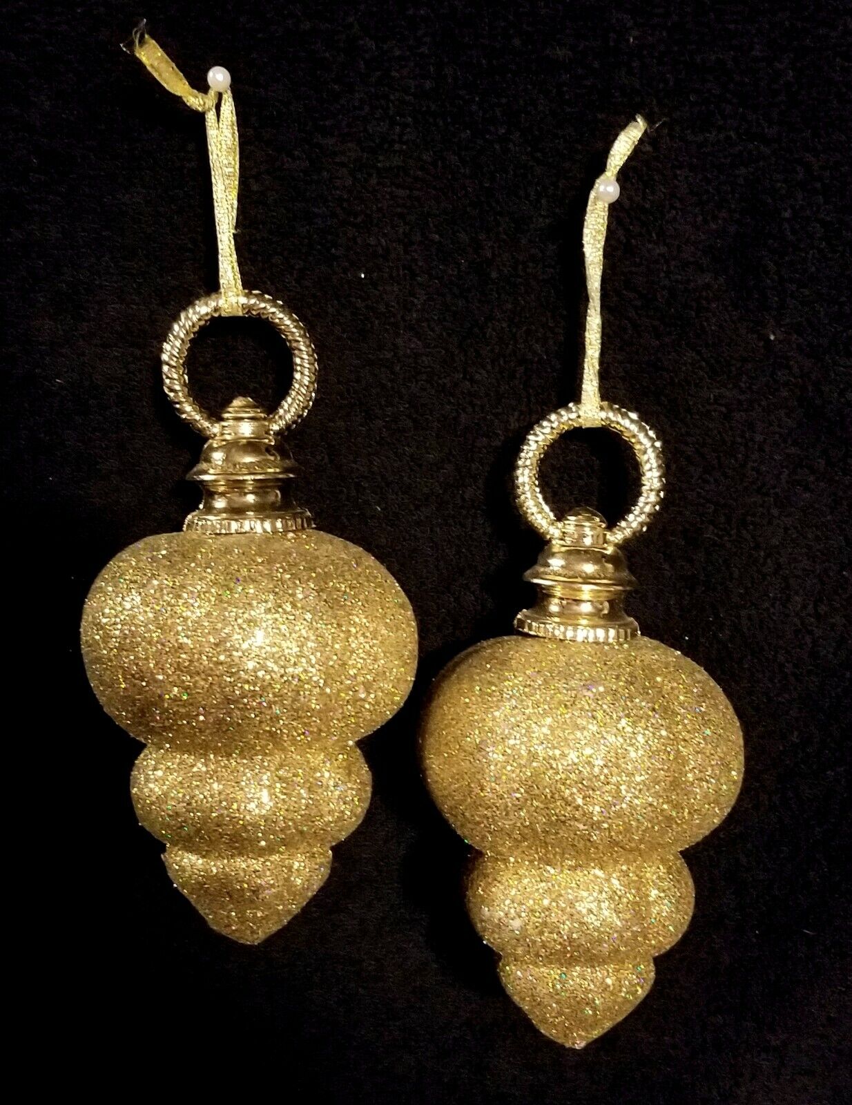 Pair Of Gold Glittered Finial Shaped Ornaments By Two\'s Company 
