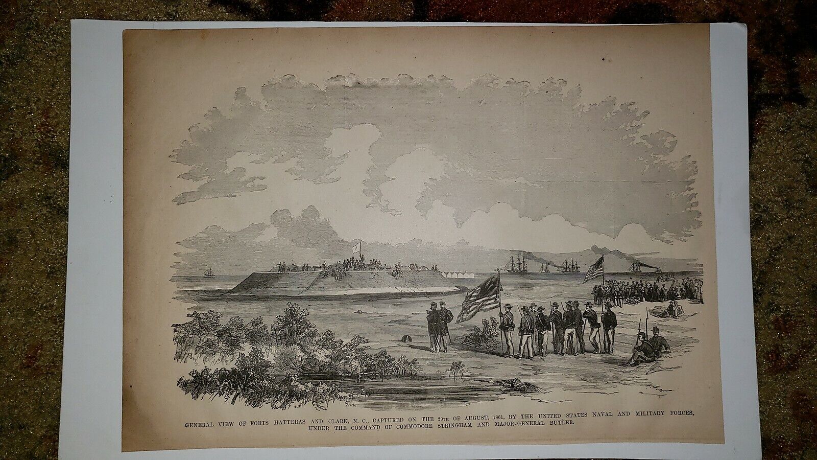 Fort Hatteras Clark North Carolina Commodore Stringham 1884 Civil War Sketch
