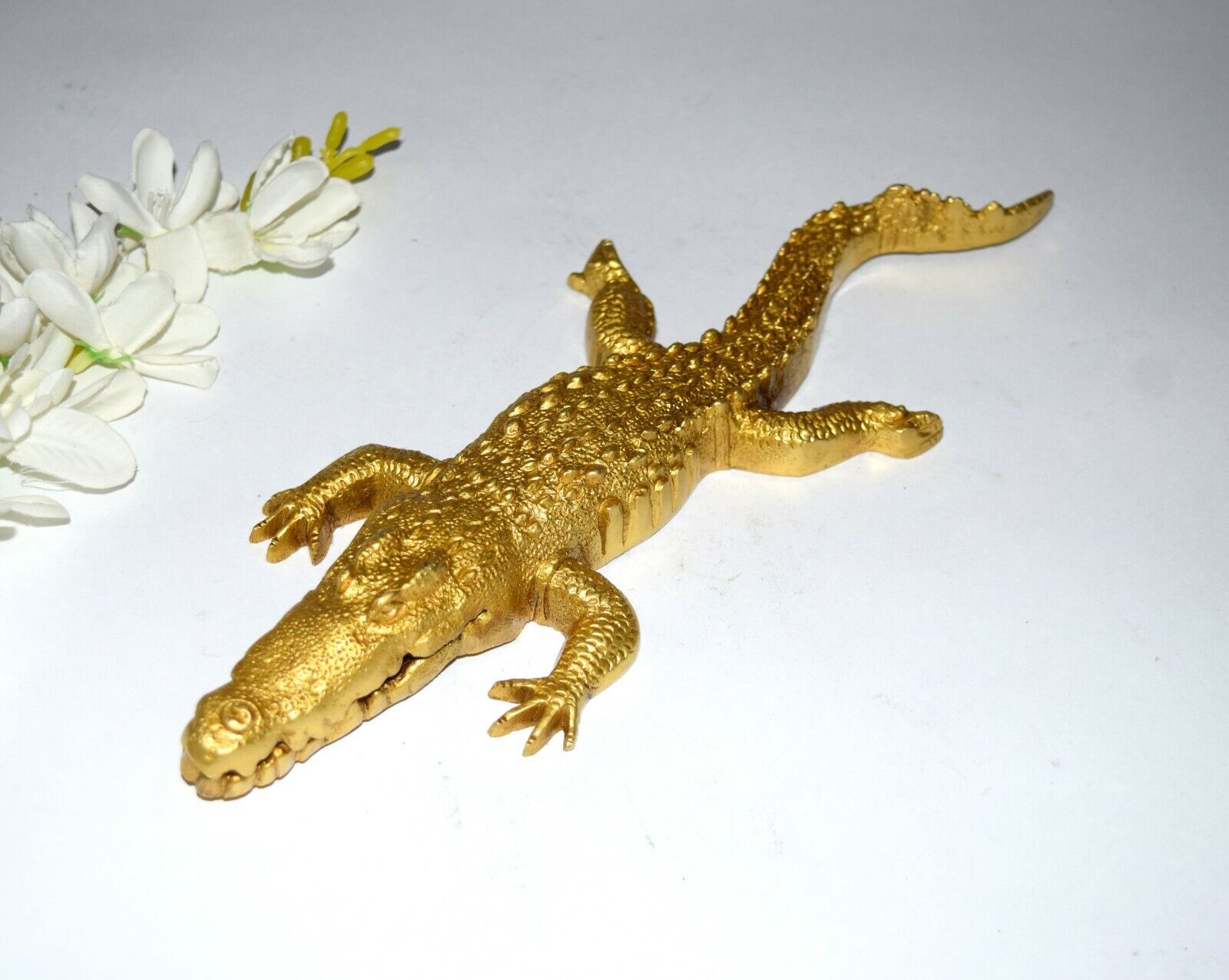 10.2'' Inches Alligator Sculpture Brass Crocodile Paperweight Showpiece EK706