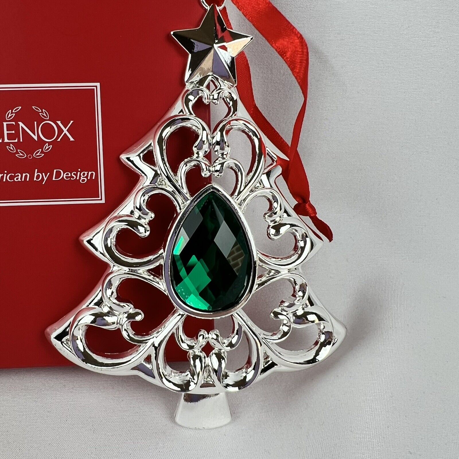 Lenox Christmas Tree Ornament, Bejeweled Green Rhinestone #856360 In Box