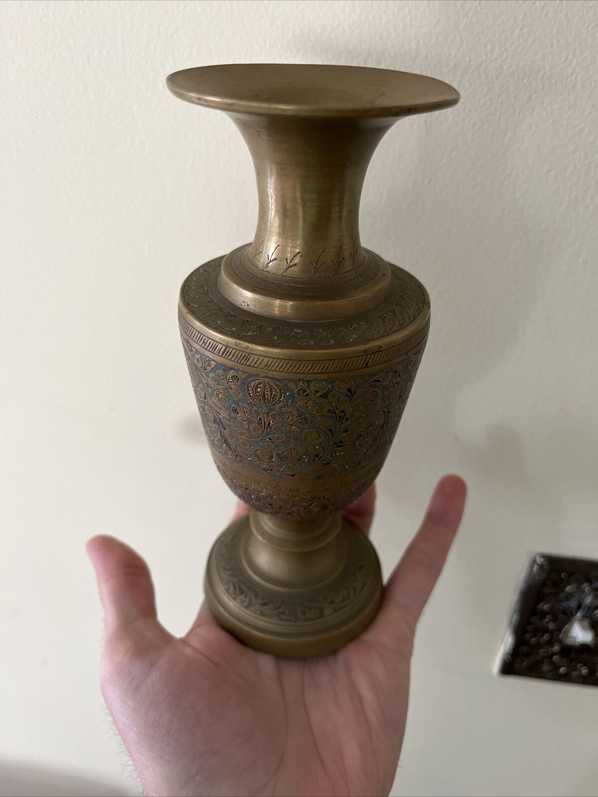 Antique Brass Vase Etched