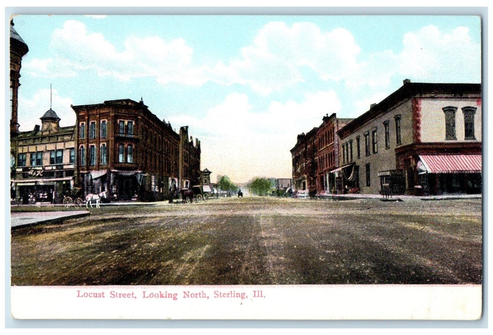 c1910\'s View Of Locust Street Looking North Sterling Illinois IL Postcard