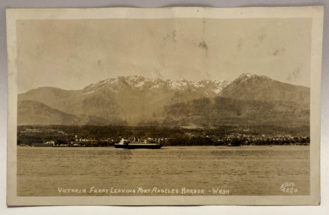 RPPC Victoria Ferry Leaving Port Angeles Harbor, Washington WA, ELLIS Postcard