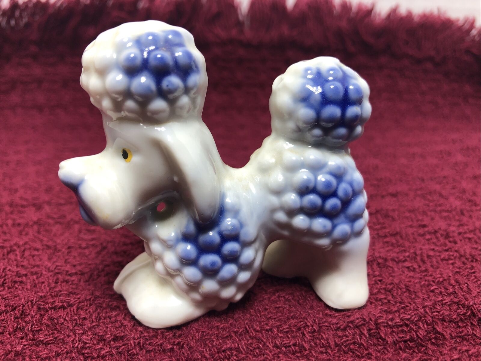 Vintage French Poodle Blue & White Ceramic Porcelain Japan
