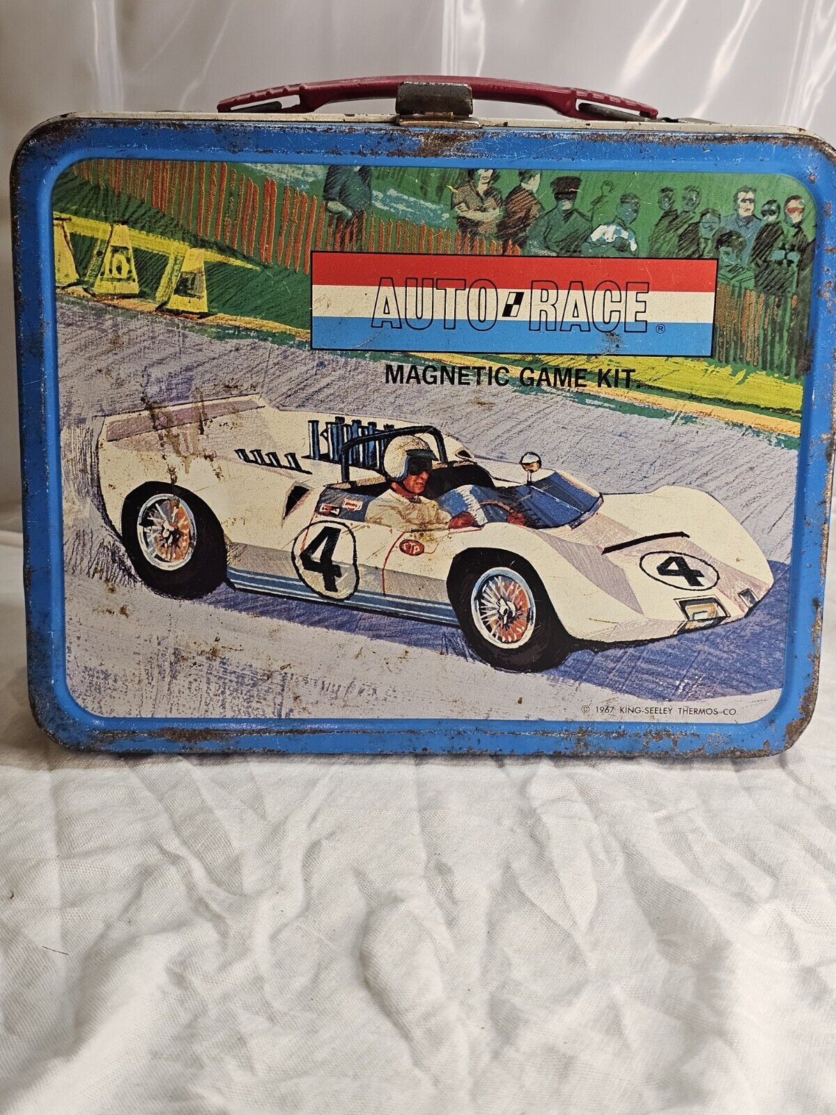 Vintage 1967 Auto Race Lunch Box Without Thermos Read Description 