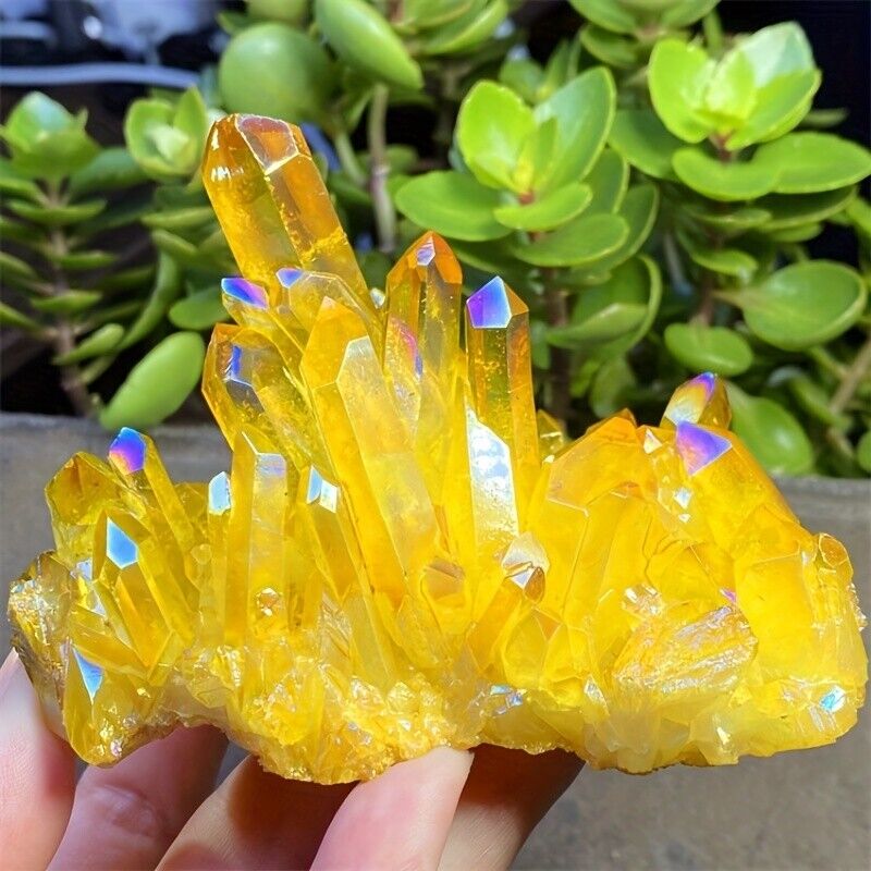 Angel Aura Yellow Quartz Cluster Yellow Crystal Mineral Specimen Home Decoration