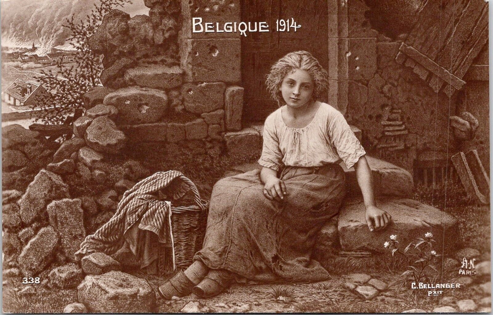 art Bellanger WWI ww1 war Belgium in 1914 original old c1915 postcard