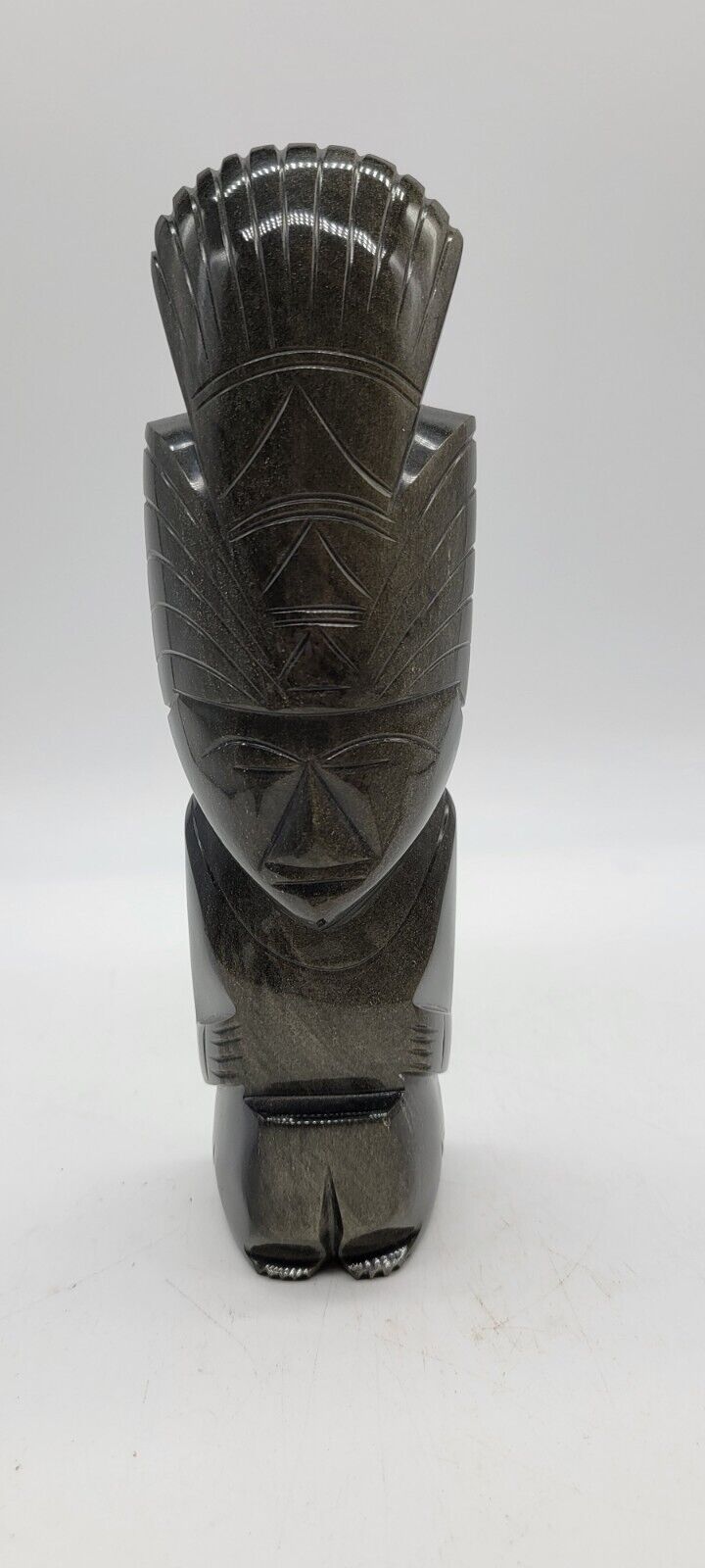 Black Onyx Stone Obsidian Mayan Aztec Hand Carved Statue 9x3x3 Figure. 