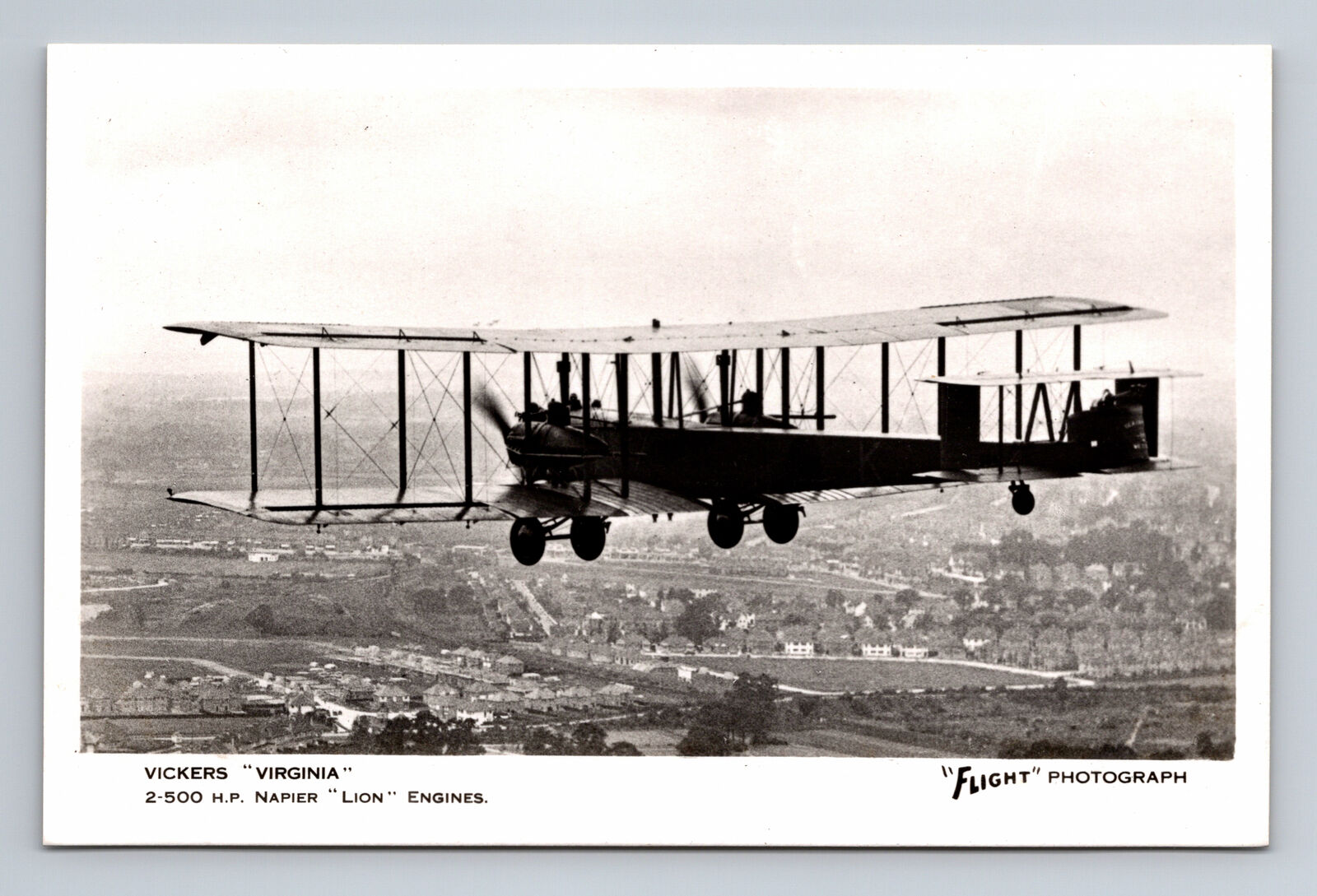 RPPC RAF Vickers Virginia Night Bomber Biplane FLIGHT Photograph Postcard