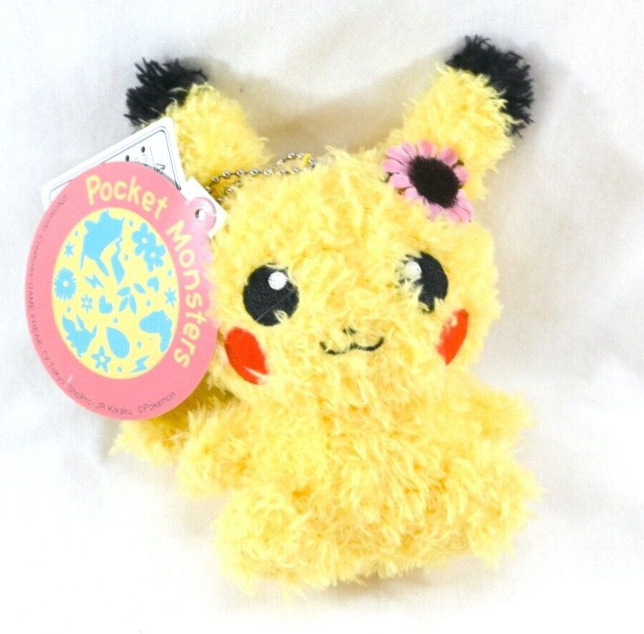 NWT Pokemon Pikachu Keychain Flower Sekiguchi Plush Toy Pocket Monster 5\