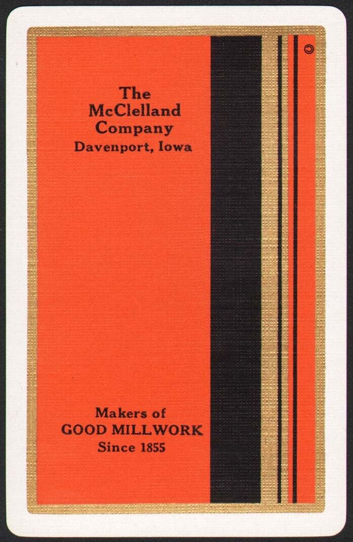 Vintage playing card THE McCLELLAND COMPANY orange Good Millwork Davenport Iowa
