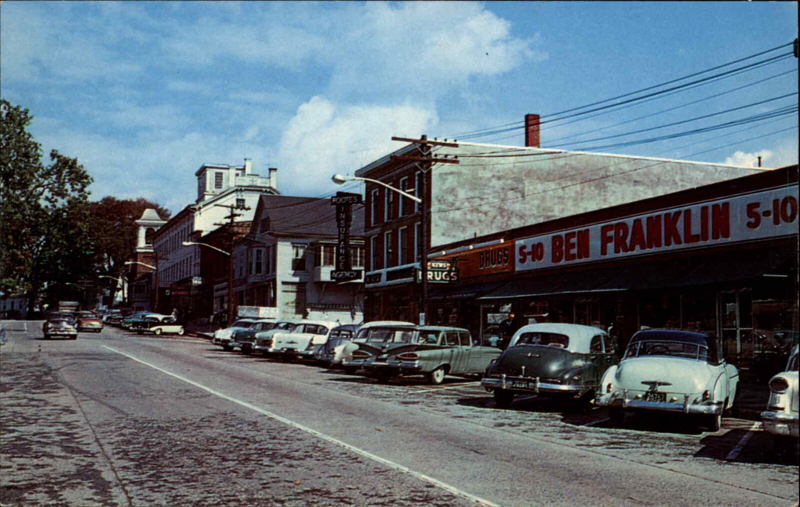 Vergennes Vermont VT Shopping Center 1950s Cars Street Scene Vintage Postcard